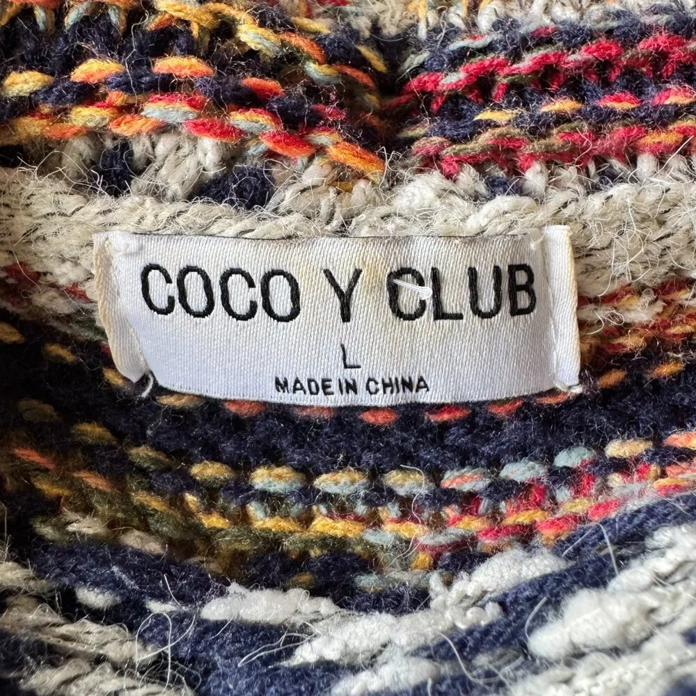 Coco Y Club Grandpa Cardigan Tribal Pattern Fringe Long Sweater L - Picture 9 of 10